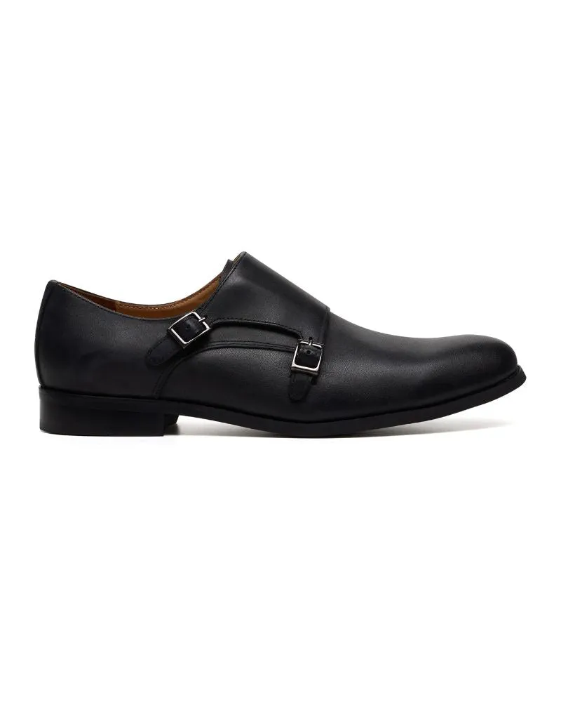 Double Monk Shoe - Black Leather