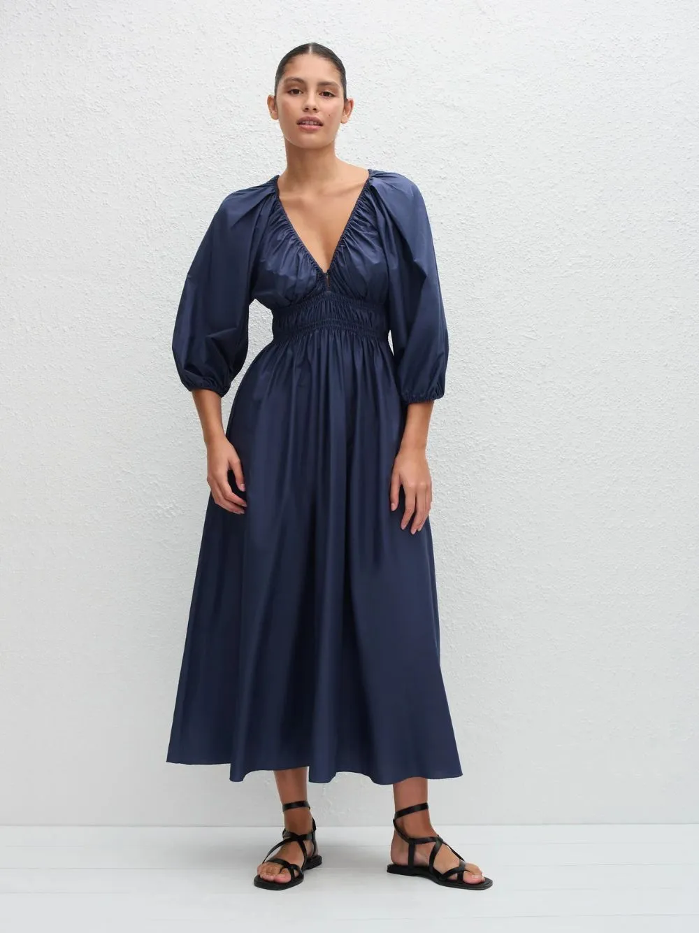 Dusk Shirred Plunge Button Dress