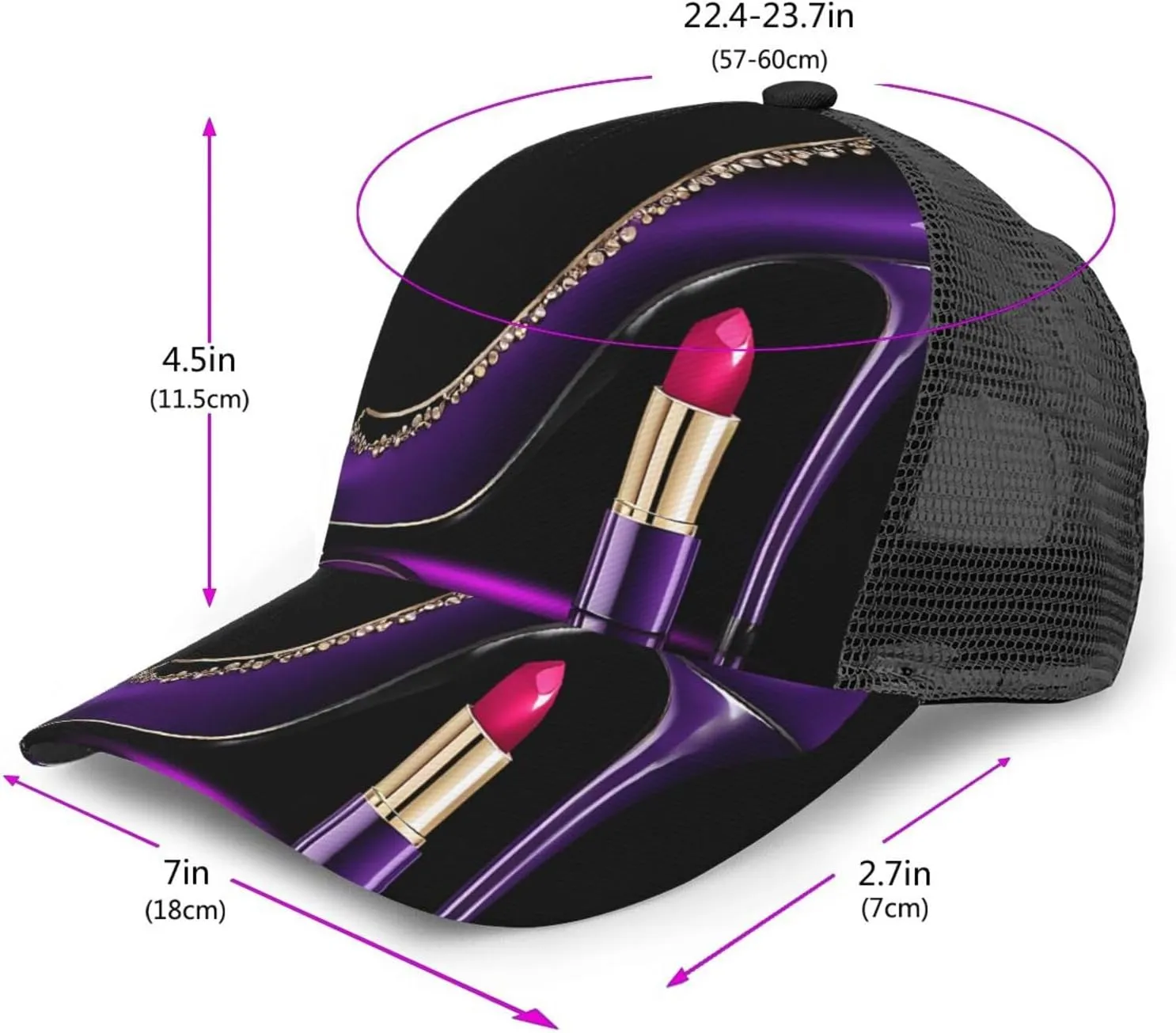 Elegant Purple High Heels with Lipstick Fashion Arc Sunshade Baseball Cap-Comfortable and Breathable, Light and Dry