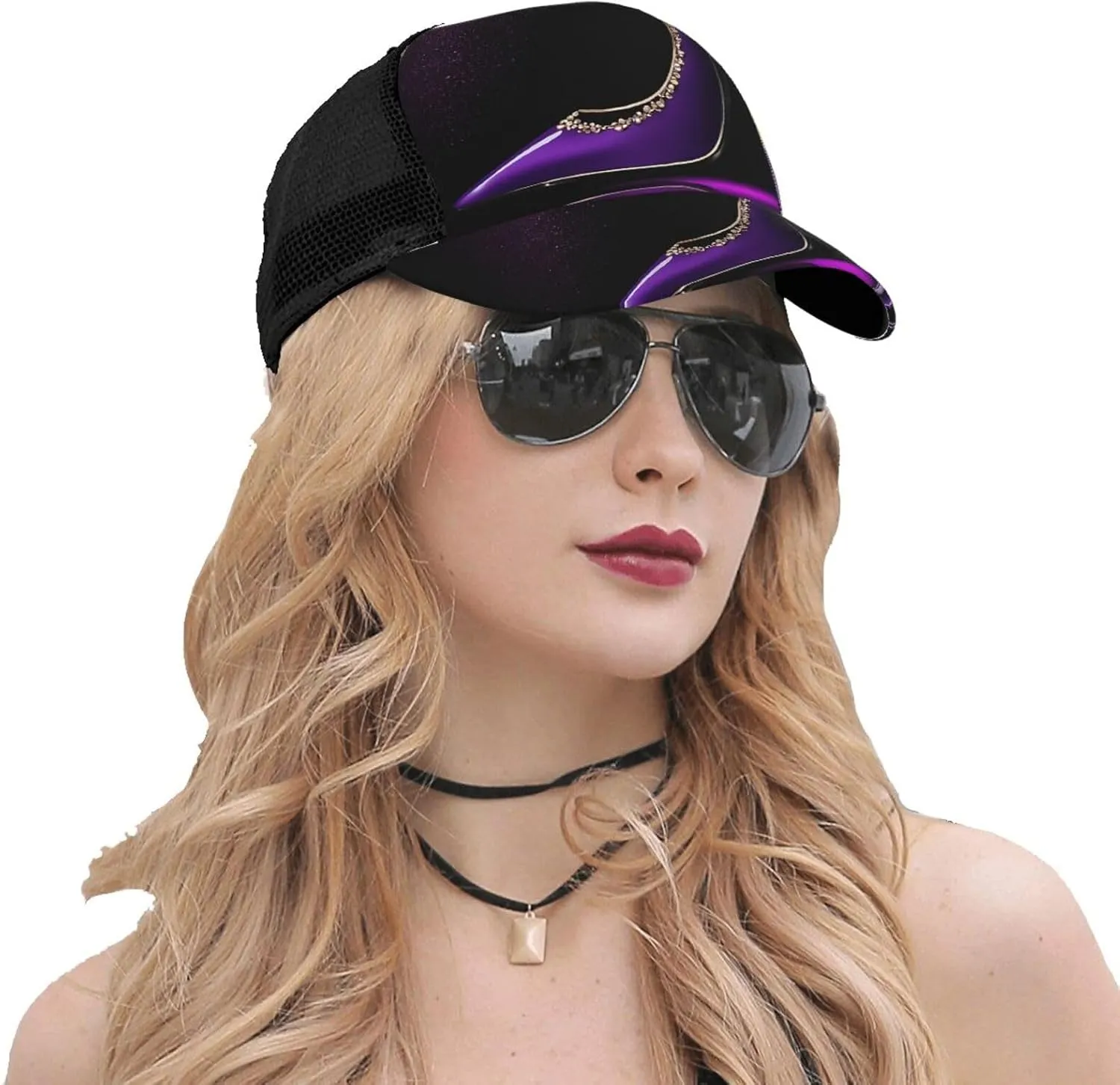 Elegant Purple High Heels with Lipstick Fashion Arc Sunshade Baseball Cap-Comfortable and Breathable, Light and Dry