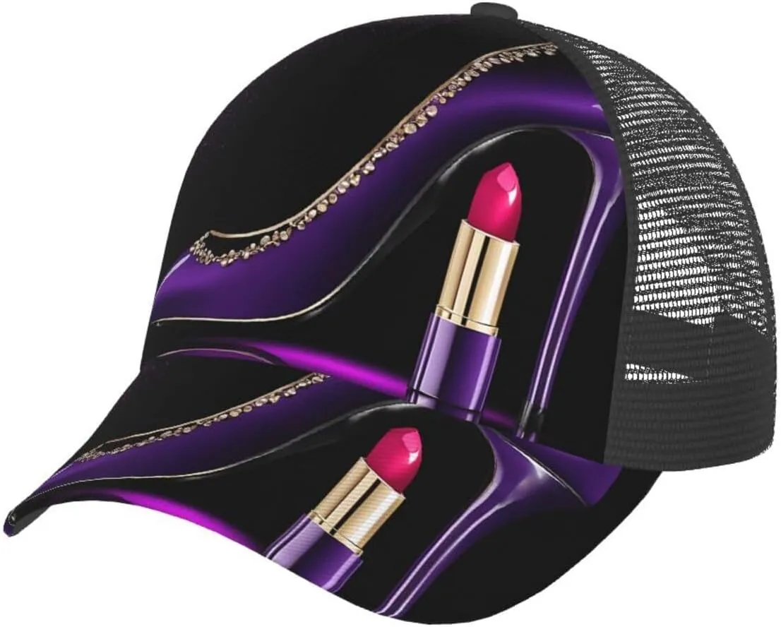 Elegant Purple High Heels with Lipstick Fashion Arc Sunshade Baseball Cap-Comfortable and Breathable, Light and Dry