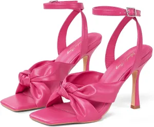 Elisabet Tang Women’s Bow Knot Stilettos Heeled Sandals, 4.3 inch Square Open Toe Strappy Sexy High Heels Ankle Buckle Strap Heels for Party Wedding Dress Daily Wear Shoes