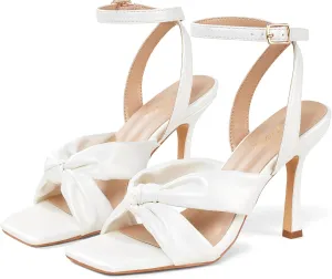 Elisabet Tang Women’s Bow Knot Stilettos Heeled Sandals, 4.3 inch Square Open Toe Strappy Sexy High Heels Ankle Buckle Strap Heels for Party Wedding Dress Daily Wear Shoes