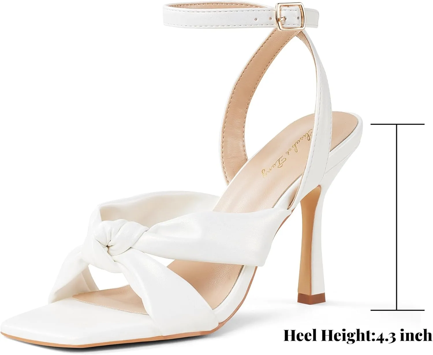 Elisabet Tang Women’s Bow Knot Stilettos Heeled Sandals, 4.3 inch Square Open Toe Strappy Sexy High Heels Ankle Buckle Strap Heels for Party Wedding Dress Daily Wear Shoes