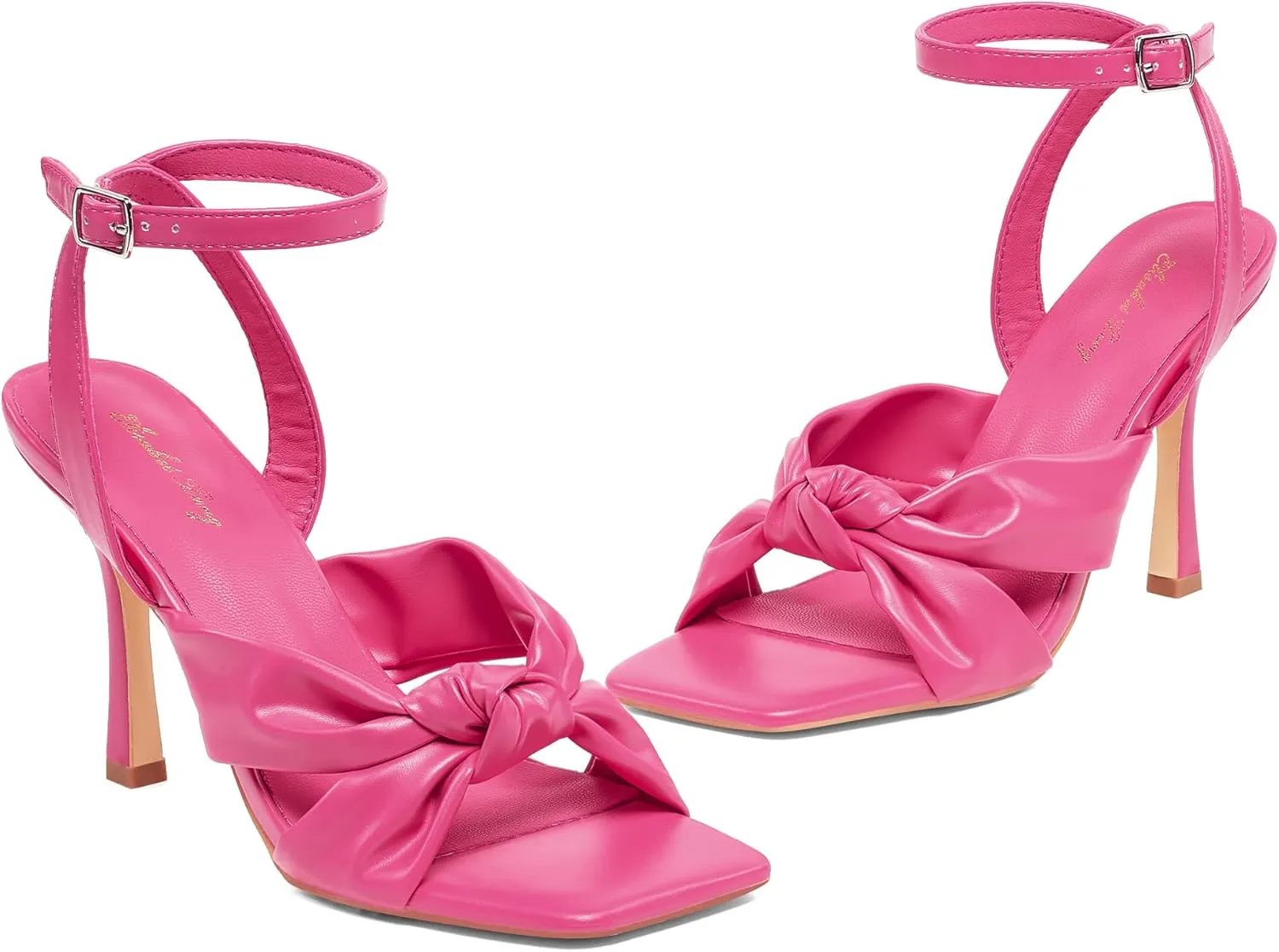 Elisabet Tang Women’s Bow Knot Stilettos Heeled Sandals, 4.3 inch Square Open Toe Strappy Sexy High Heels Ankle Buckle Strap Heels for Party Wedding Dress Daily Wear Shoes