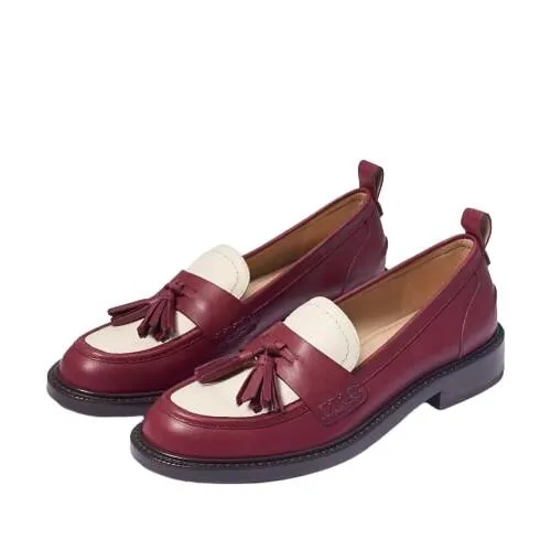Fashion Toe Slip Edelman Heel Effective communication Red/Ivory Sam Caylia Loafers On Stacked Almond Customer-focused