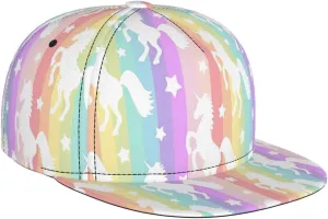 Fashionable Unicorns On Colorful Stripes Print Baseball Cap for Men and Women â€“ Adjustable, Four Seasons, Sports & Travel Hat Black