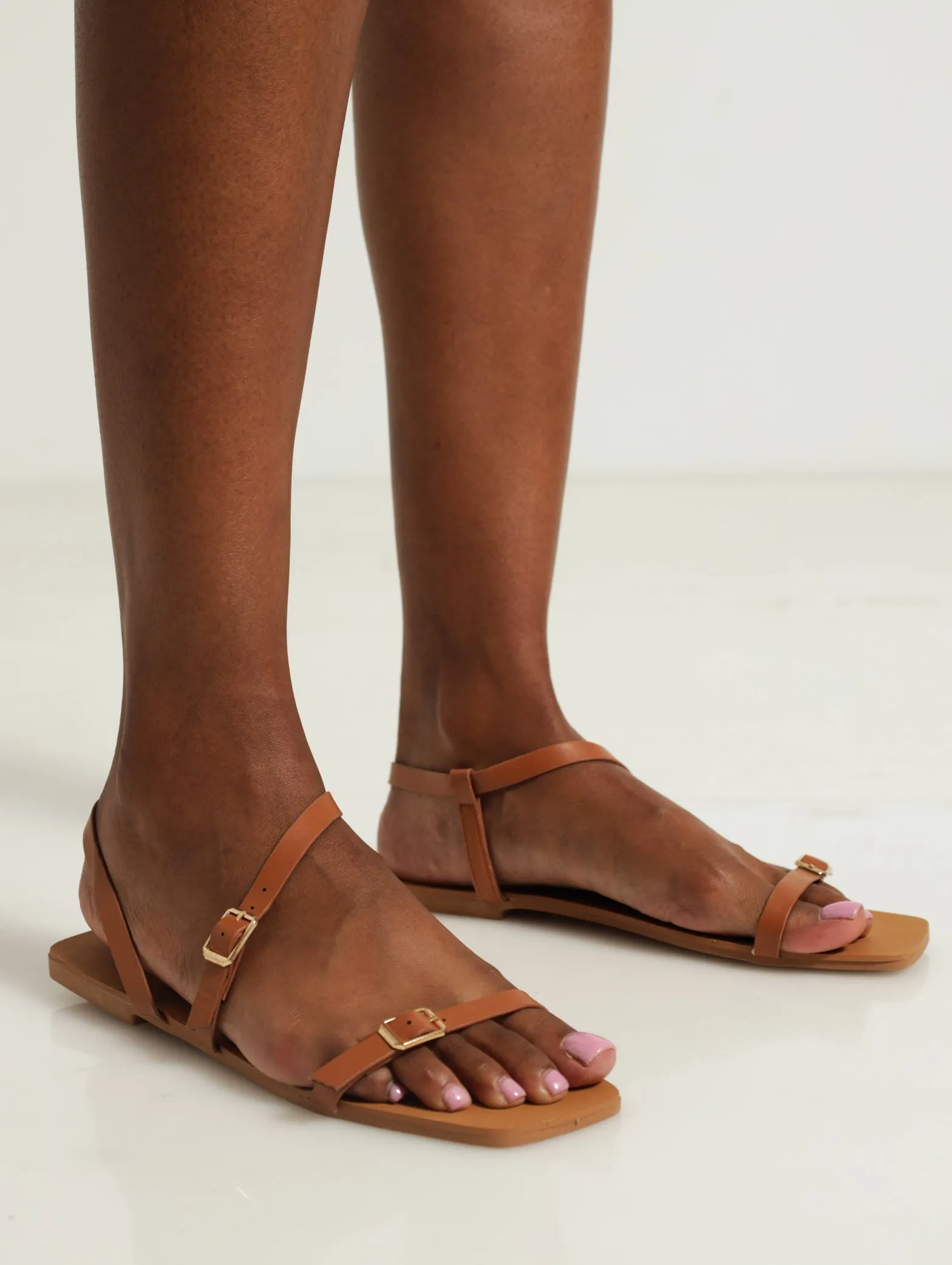Flat Basic Asymmetrical Strappy Mule Sandals
