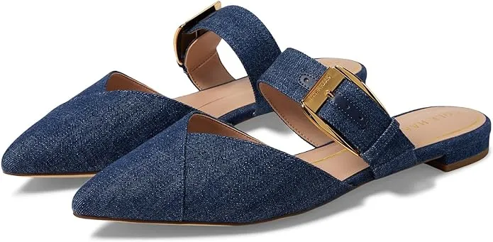 Flat Buckle Classic Pointed Cole Denim Slip On Get it before it's Leather Vandam Toe Timely resolution Mules Haan