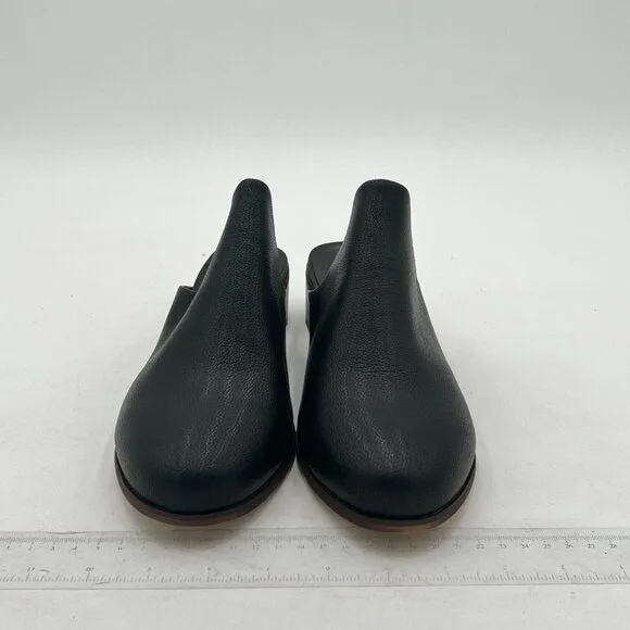 FOWT Black Round Toe Mules Slip On Retro Loafer Low Chunky Heel Slides Slippers