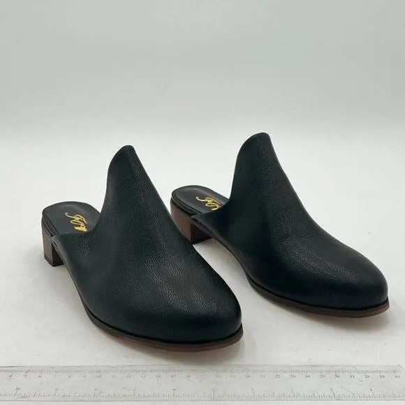 FOWT Black Round Toe Mules Slip On Retro Loafer Low Chunky Heel Slides Slippers