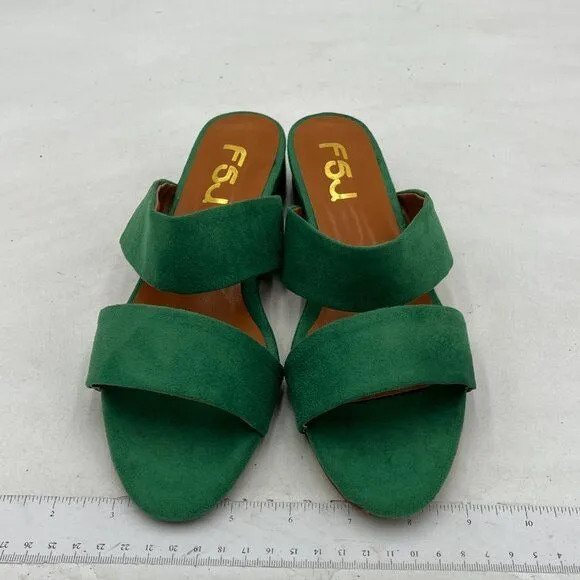 FSJ Green Comfortable Open Toe Sandals Mule Chunky Low Heel Strappy Casual Shoes