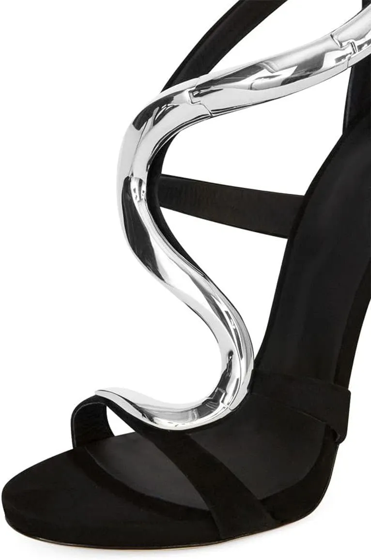 FSJ Women Open Toe Wedge Heel Sandals Metallic S Embellishment Back Zipper Strappy Party Prom Evening Shoes Size 4-16 US