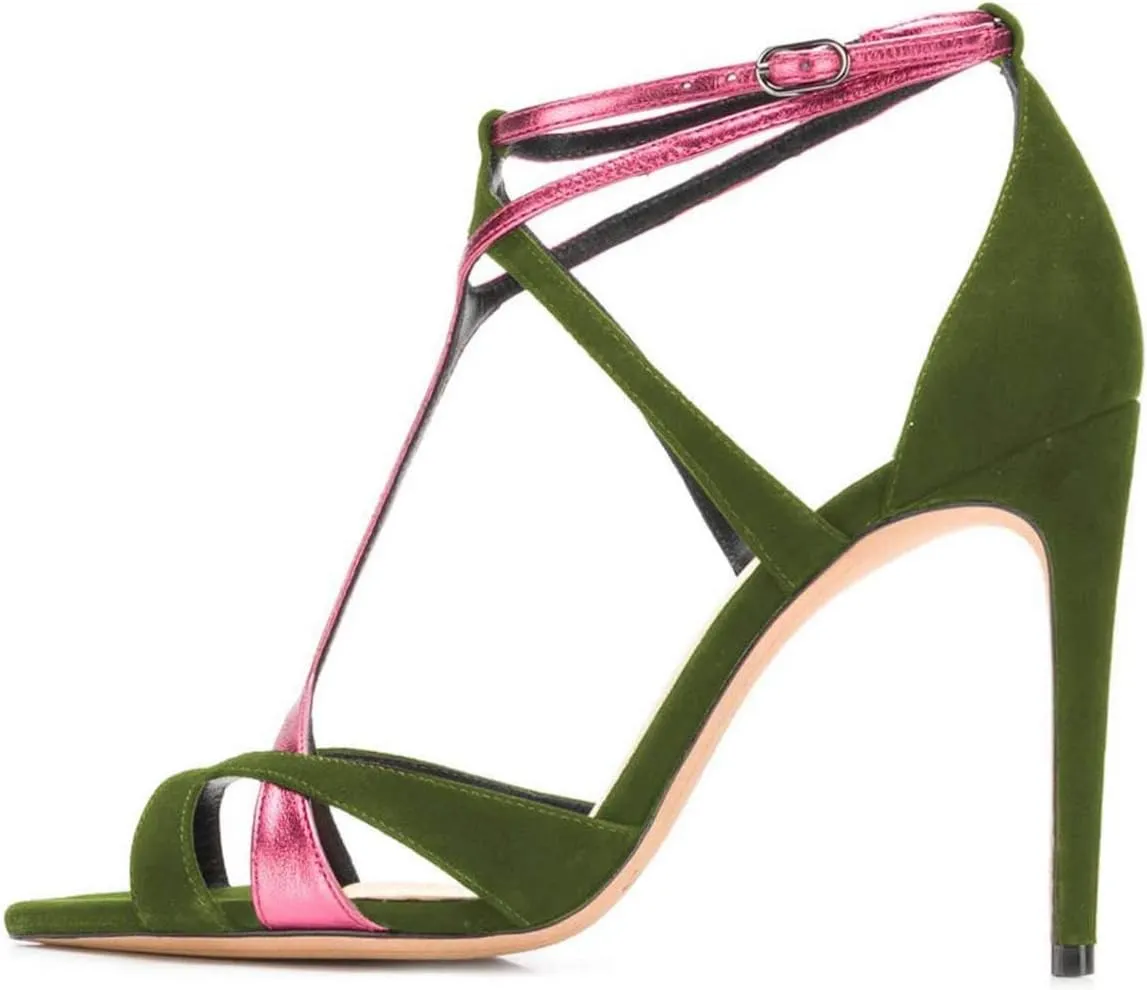 FSJ Women Strappy Pointed Peep Toe Stiletto High Heel T Strap Summer Dress Sandal Ladies Shoes Size 4-15 US
