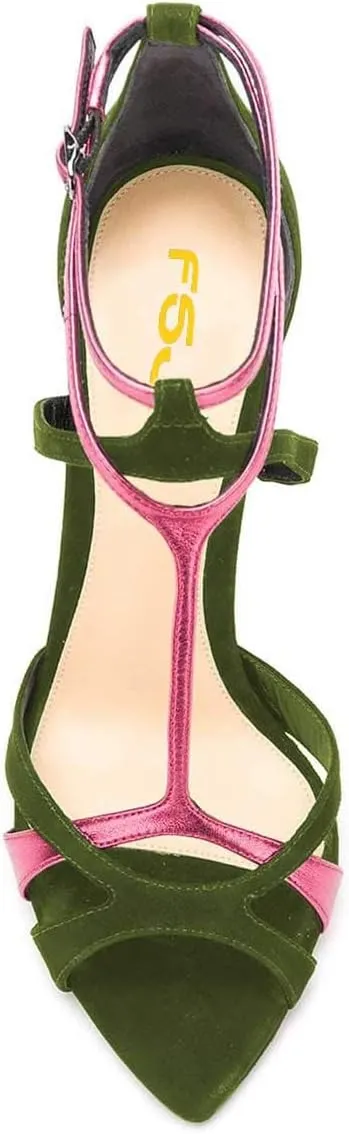 FSJ Women Strappy Pointed Peep Toe Stiletto High Heel T Strap Summer Dress Sandal Ladies Shoes Size 4-15 US