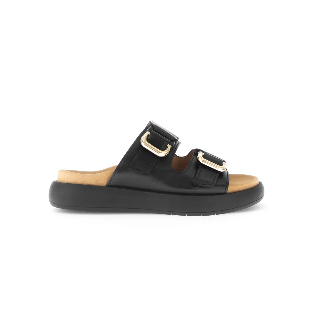 Gabor Abe 63.756.27 Black Leather Chunky Mule