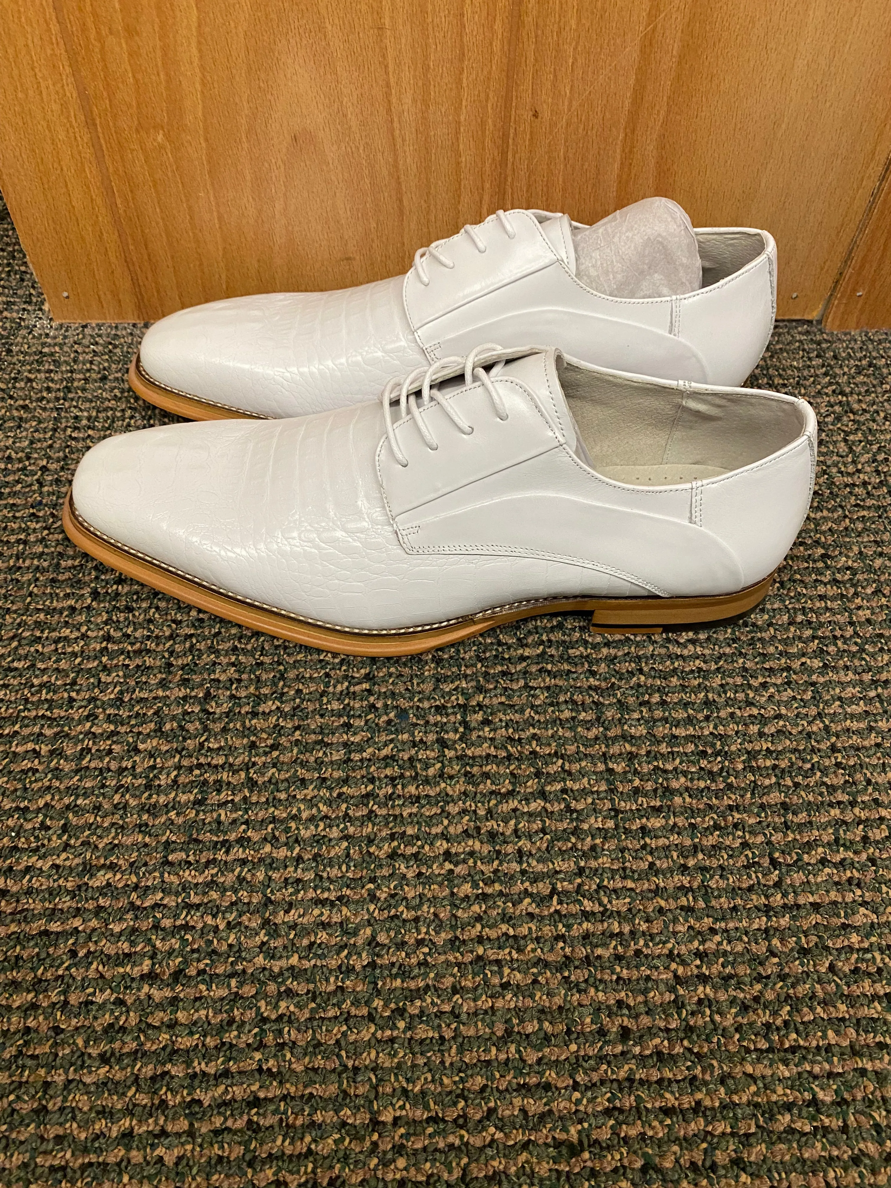 Giovanni Mason White Croc-print Leather Hand Made Oxford Men's Dress Shoes
