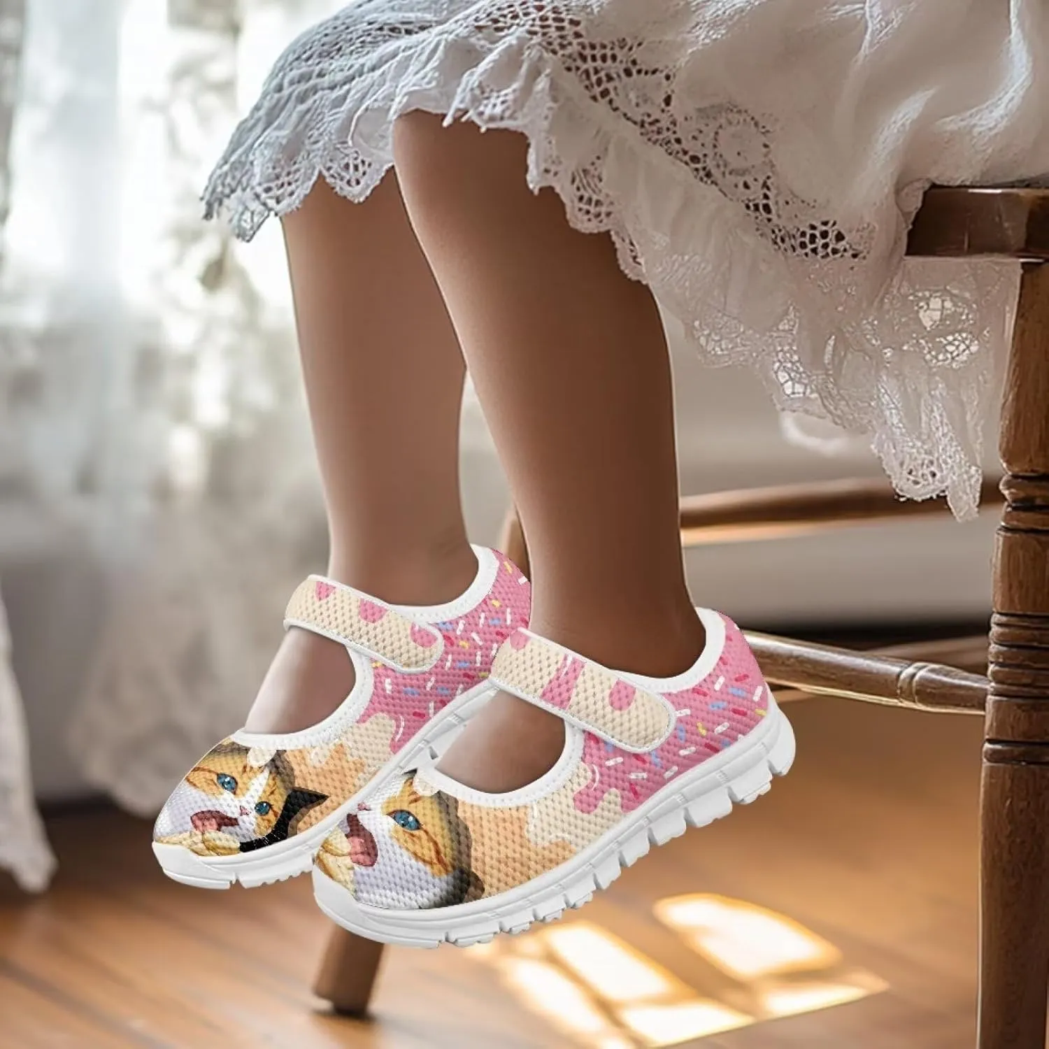 Girls Casual Shoes with Strap,Printed Sneaker for Toddlers Kids,Comfort Anti-Slip Walking Shoes for Indoor Outdoor