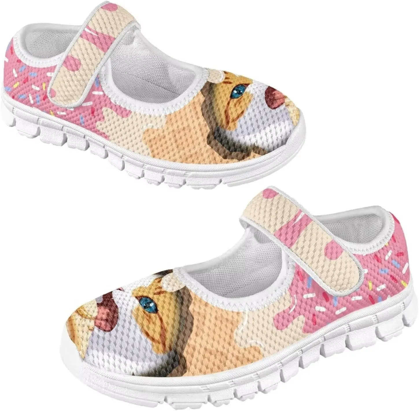 Girls Casual Shoes with Strap,Printed Sneaker for Toddlers Kids,Comfort Anti-Slip Walking Shoes for Indoor Outdoor