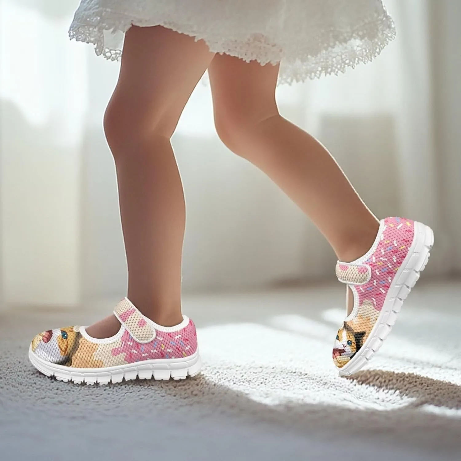 Girls Casual Shoes with Strap,Printed Sneaker for Toddlers Kids,Comfort Anti-Slip Walking Shoes for Indoor Outdoor