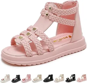 Girls Sandals Wedge Flatform Open Toe Gladiator Strappy Flat Sandals Platform Low Heels Sandals Summer Shoes with Zipper for Toddler/Little Kid/Big Kid