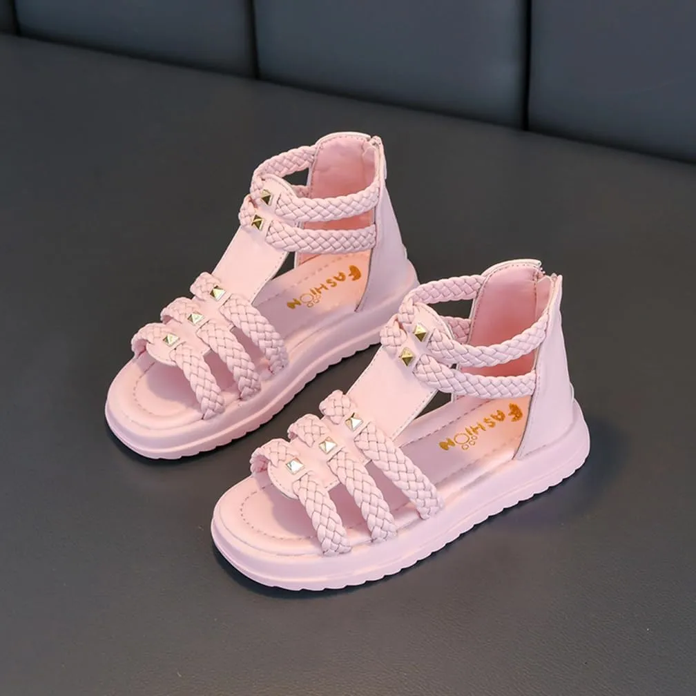 Girls Sandals Wedge Flatform Open Toe Gladiator Strappy Flat Sandals Platform Low Heels Sandals Summer Shoes with Zipper for Toddler/Little Kid/Big Kid