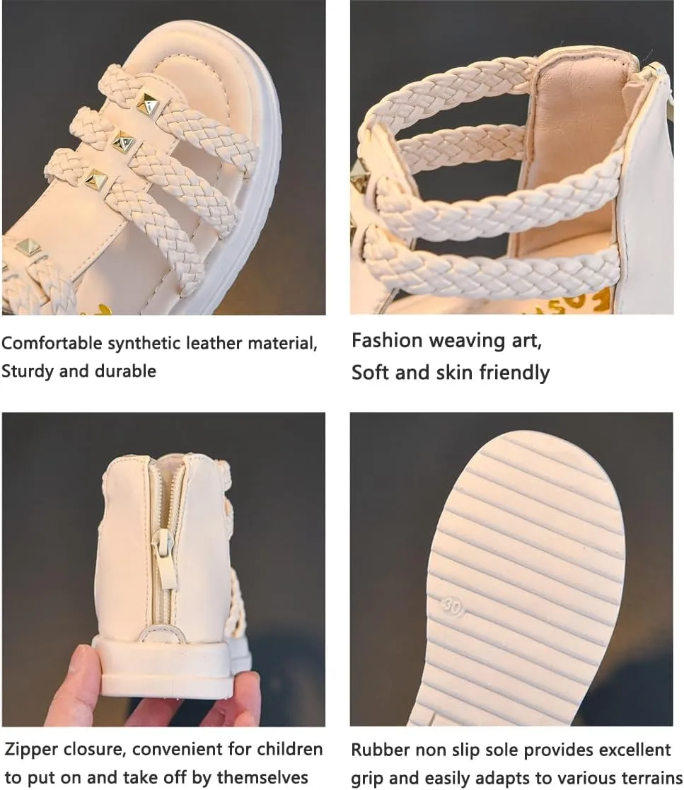 Girls Sandals Wedge Flatform Open Toe Gladiator Strappy Flat Sandals Platform Low Heels Sandals Summer Shoes with Zipper for Toddler/Little Kid/Big Kid