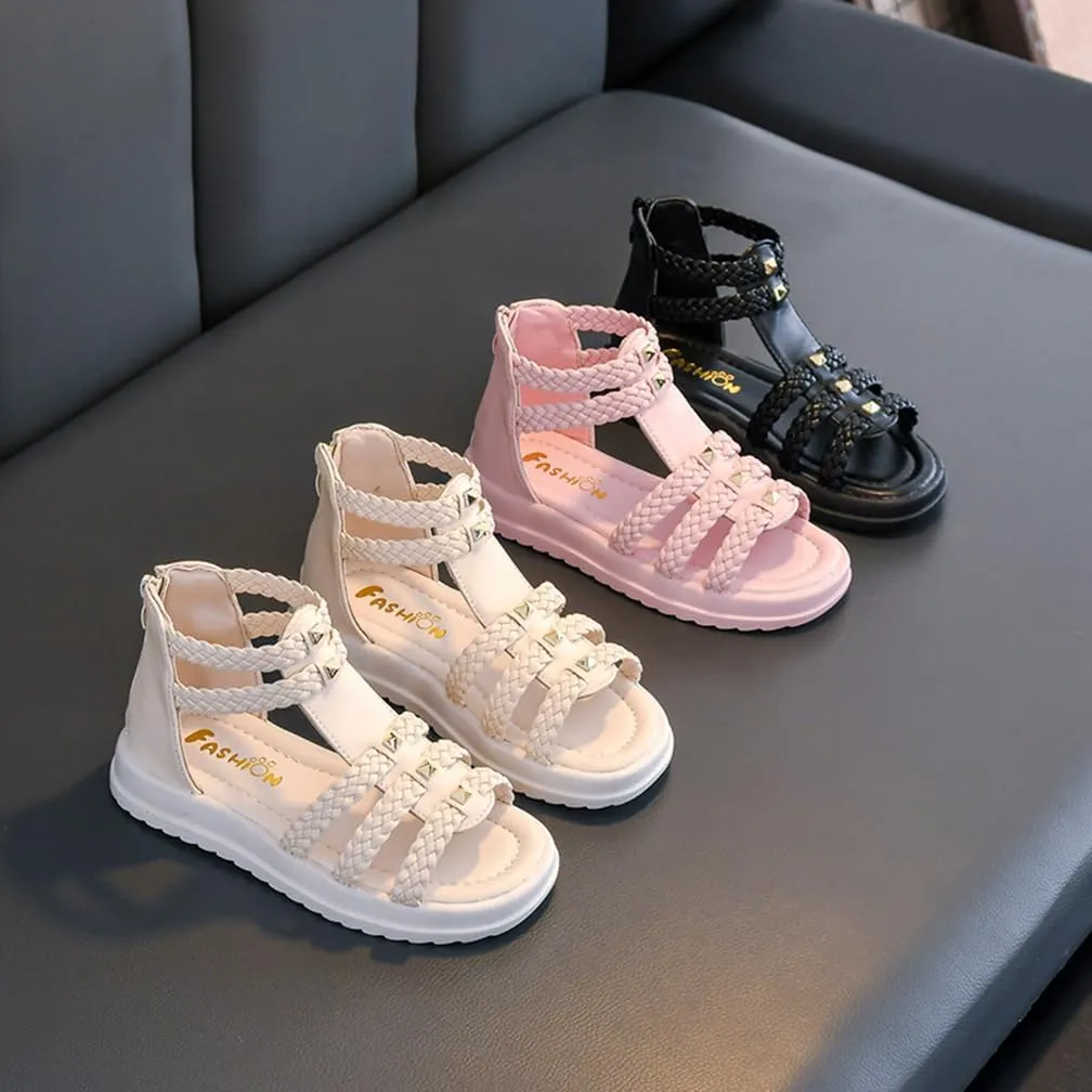 Girls Sandals Wedge Flatform Open Toe Gladiator Strappy Flat Sandals Platform Low Heels Sandals Summer Shoes with Zipper for Toddler/Little Kid/Big Kid