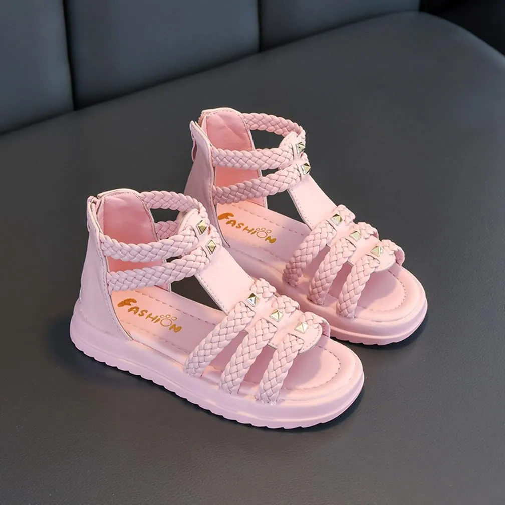 Girls Sandals Wedge Flatform Open Toe Gladiator Strappy Flat Sandals Platform Low Heels Sandals Summer Shoes with Zipper for Toddler/Little Kid/Big Kid