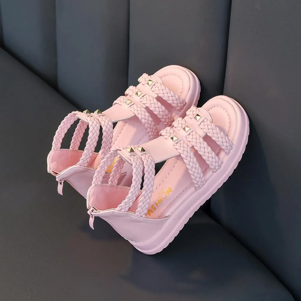 Girls Sandals Wedge Flatform Open Toe Gladiator Strappy Flat Sandals Platform Low Heels Sandals Summer Shoes with Zipper for Toddler/Little Kid/Big Kid