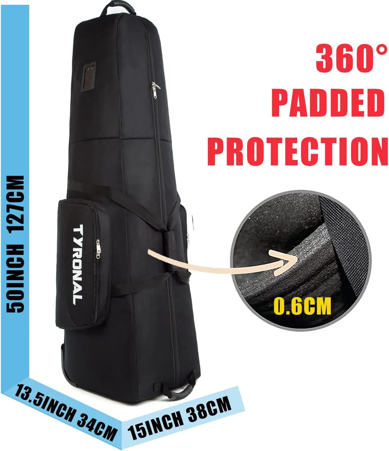 Golf Travel Bag - Padded Golf Club Travel Bag with Wheels,600D Polyester Oxford Wear-Resistant Golf Travel Case for Airlines, Lockable Zipper Universal Size.