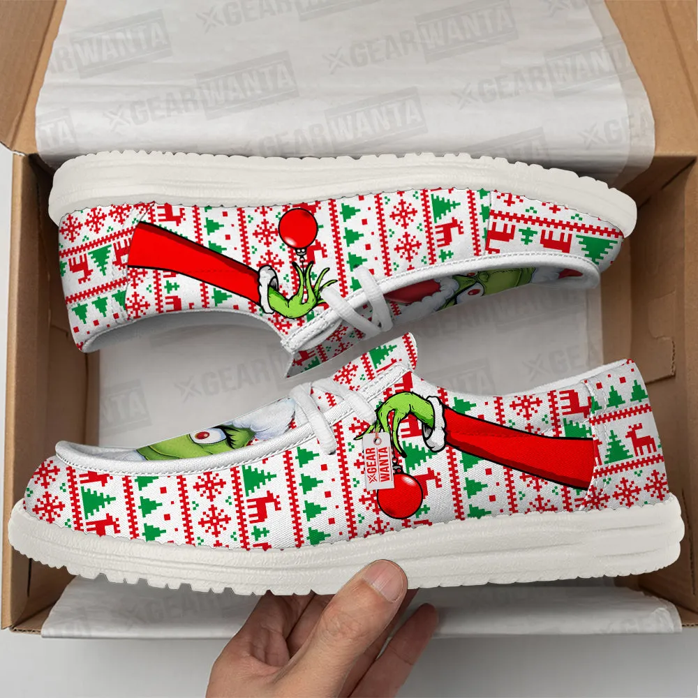 Grinch Christmas Ugly Canvas Loafer Shoes