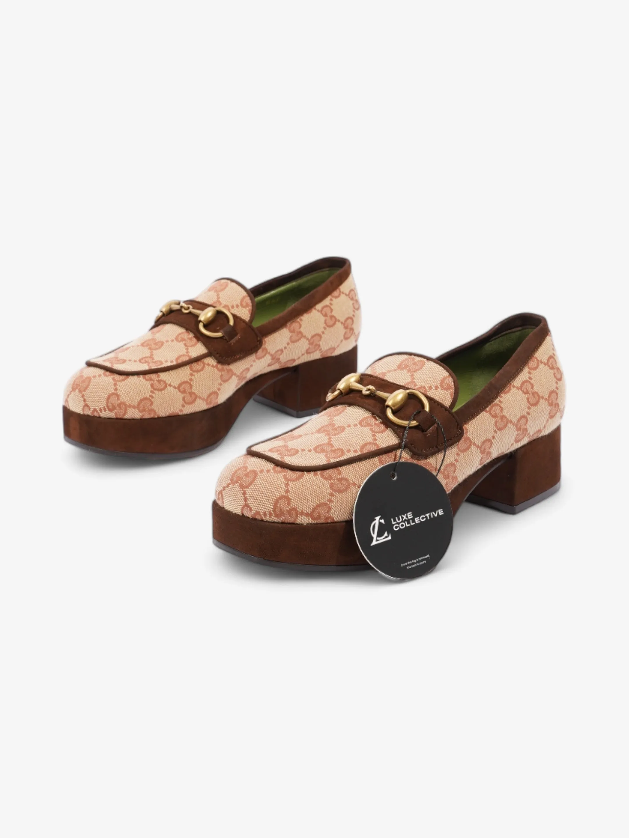 Gucci Horsebit Loafer Beige / Brown Canvas EU 35.5 UK 2.5