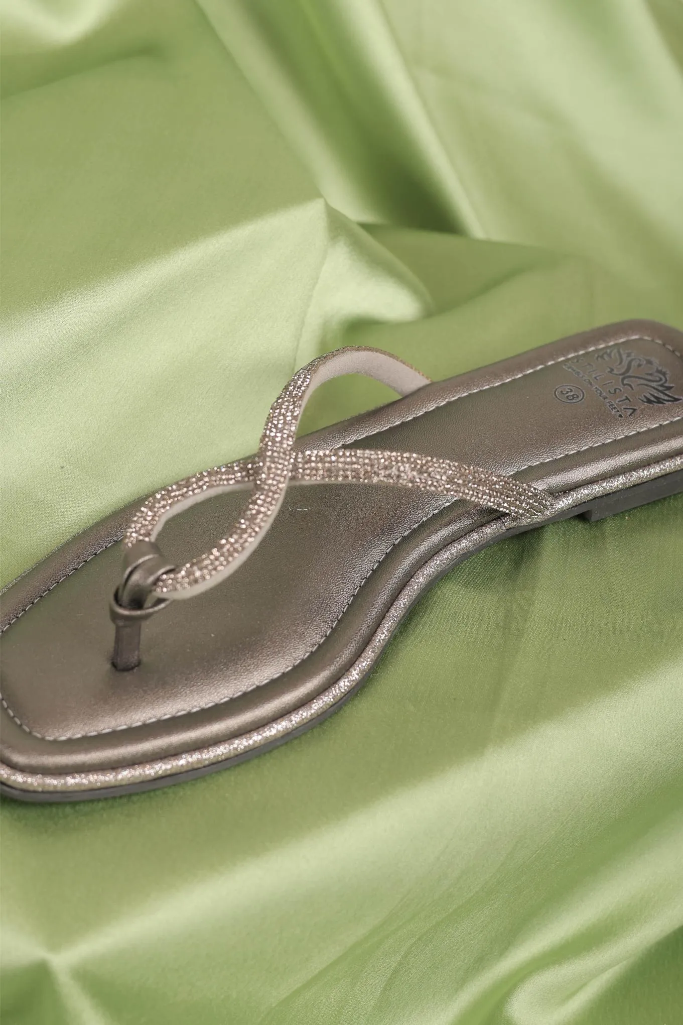 Gunmetal cross strap slide in flats