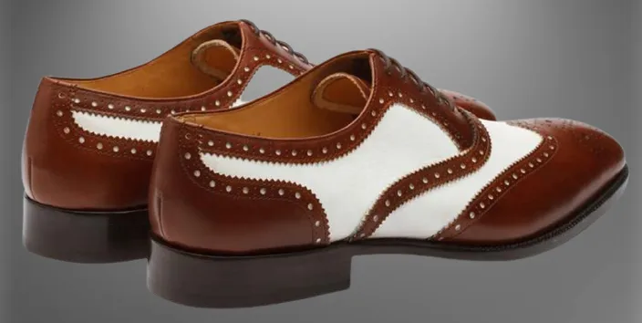 Handmade Brown and White Leather Brogue Dress Shoes