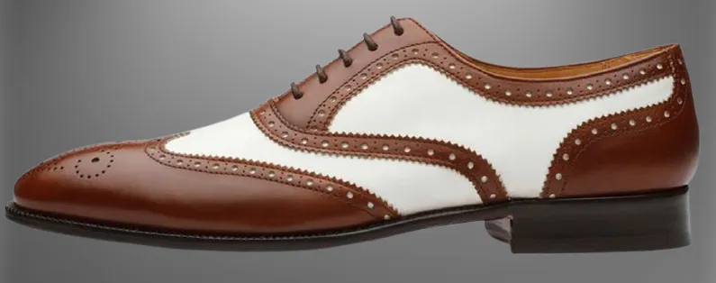 Handmade Brown and White Leather Brogue Dress Shoes