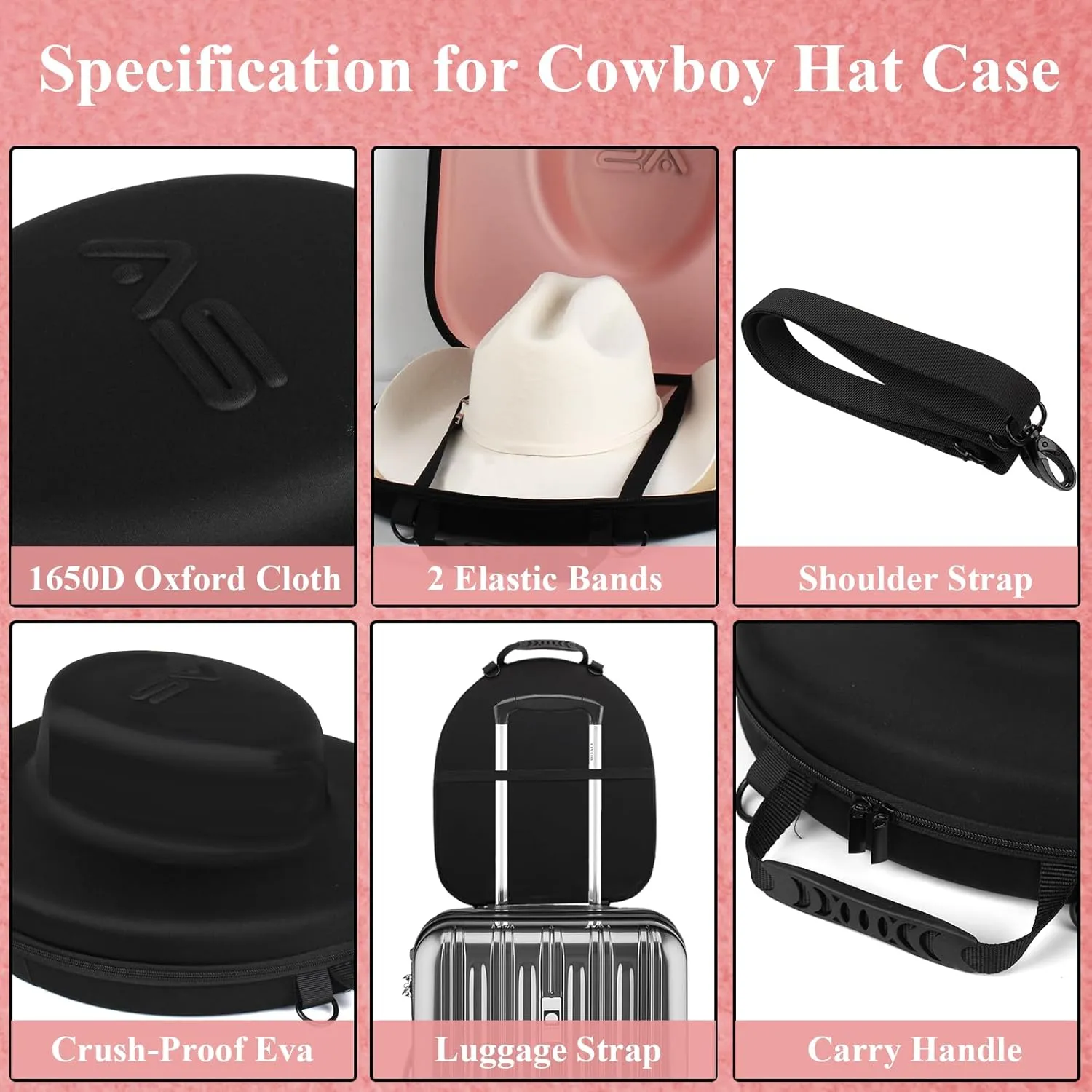 Hat Box for Travel-Crush Proof Hat Travel Case for Cowboy Hats Holder Storage Box Organizer Cap Carrier with Adjustable Carry Strap