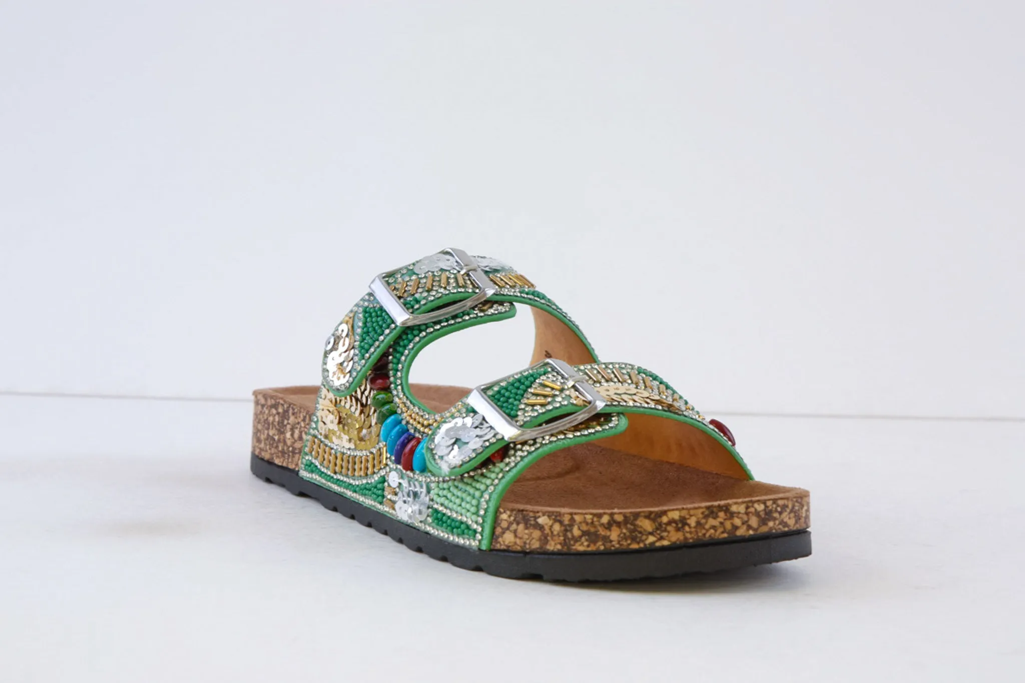 HEAVENLY FEET - JESS DOUBLE BUCKLE MULE - GREEN