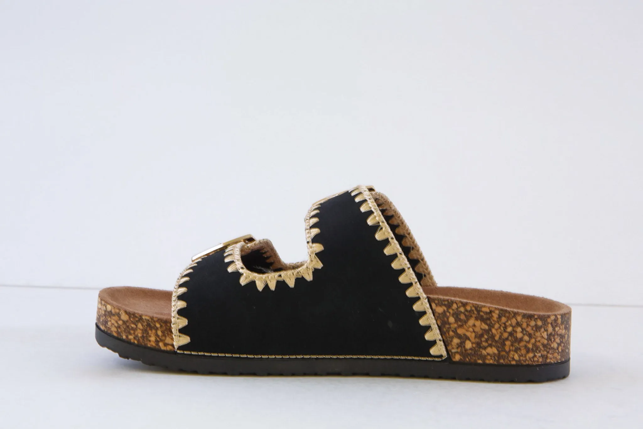 HEAVENLY FEET - SANDY DOUBLE BUCKLE MULE - BLACK/CREAM