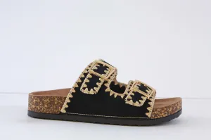 HEAVENLY FEET - SANDY DOUBLE BUCKLE MULE - BLACK/CREAM