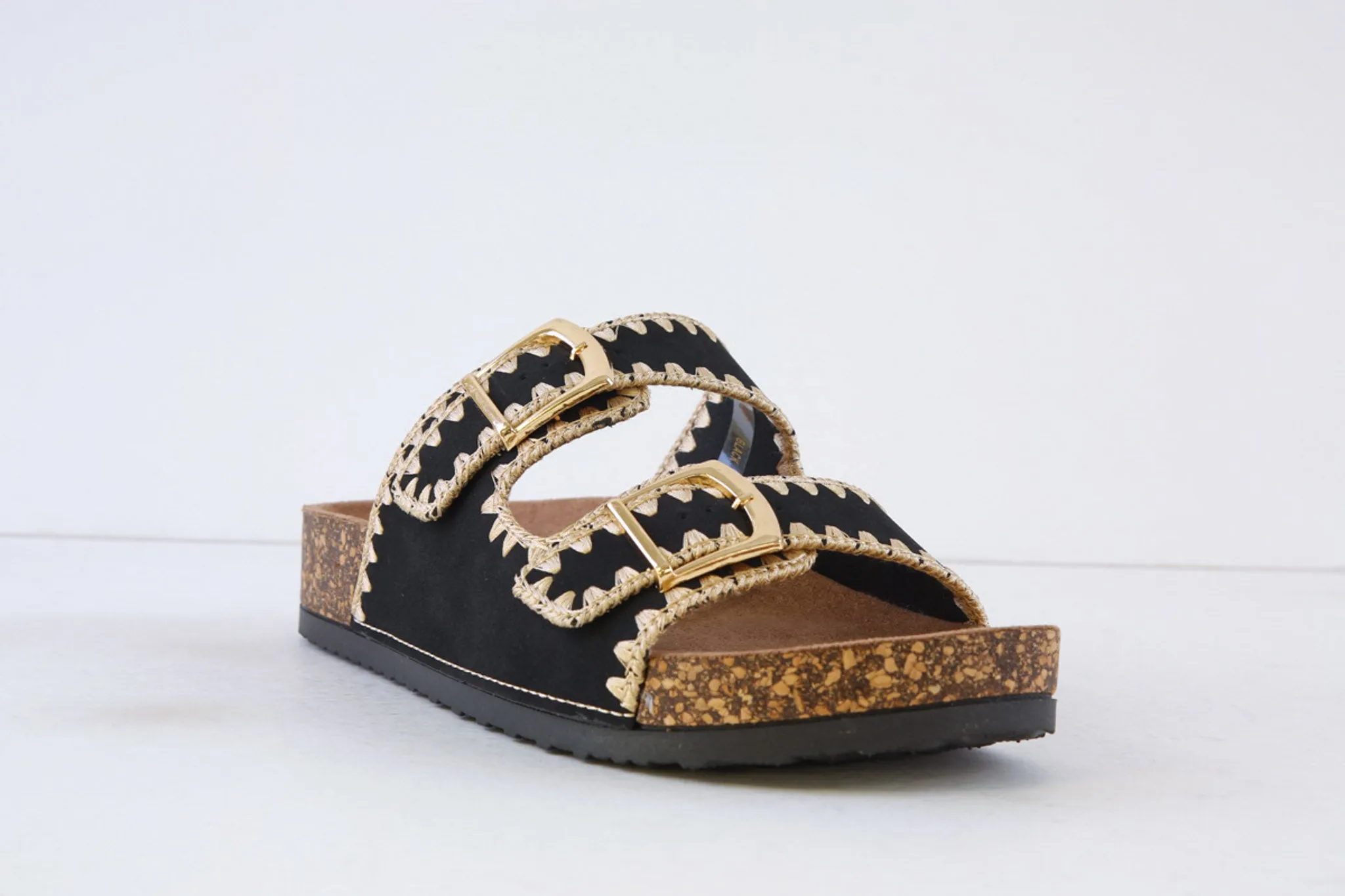 HEAVENLY FEET - SANDY DOUBLE BUCKLE MULE - BLACK/CREAM