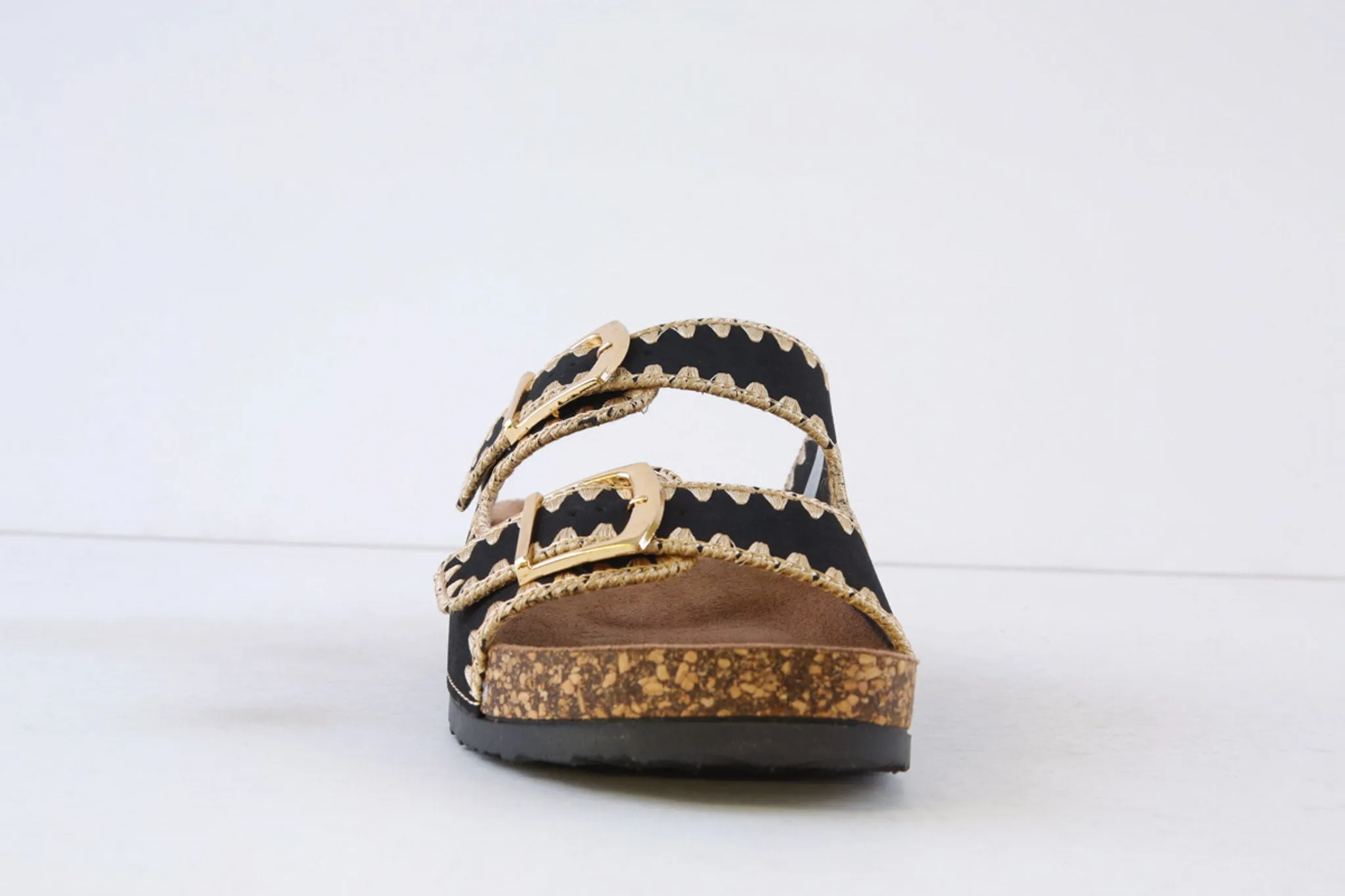 HEAVENLY FEET - SANDY DOUBLE BUCKLE MULE - BLACK/CREAM