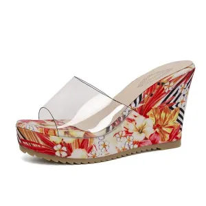 HINDOLA Sandals for Women High Heel Backless Wedge Slippers Summer Peep Toe Stylish Platform Wedge Sandals