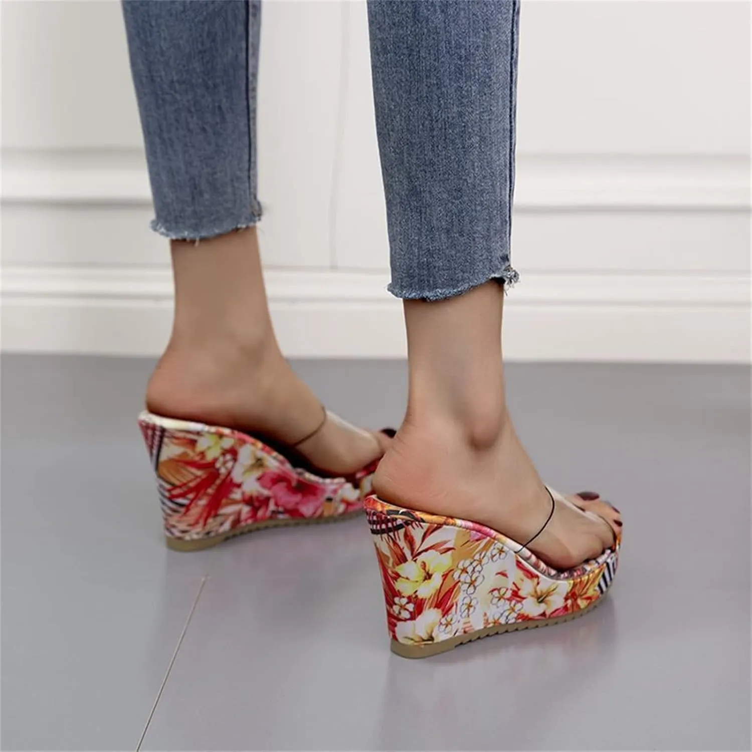 HINDOLA Sandals for Women High Heel Backless Wedge Slippers Summer Peep Toe Stylish Platform Wedge Sandals