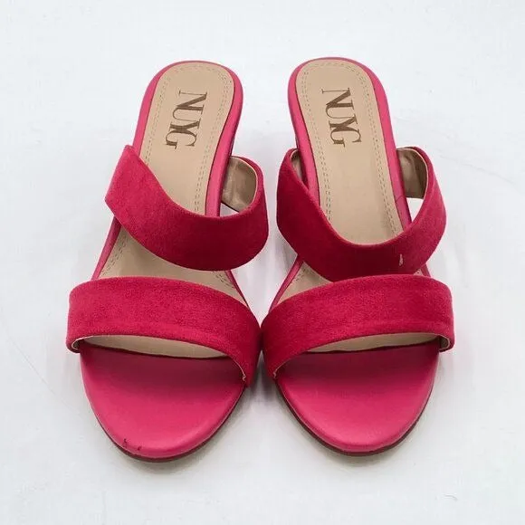 Hot Pink Women Comfortable Open Toe Sandals Mule Chunky Low Heel Strappy Shoes