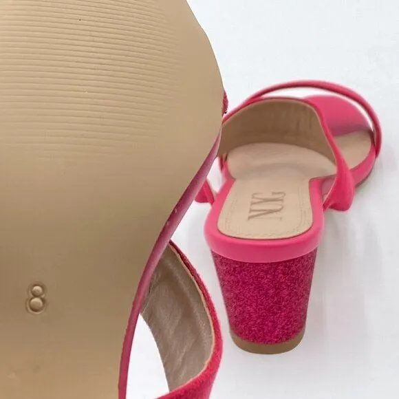Hot Pink Women Comfortable Open Toe Sandals Mule Chunky Low Heel Strappy Shoes
