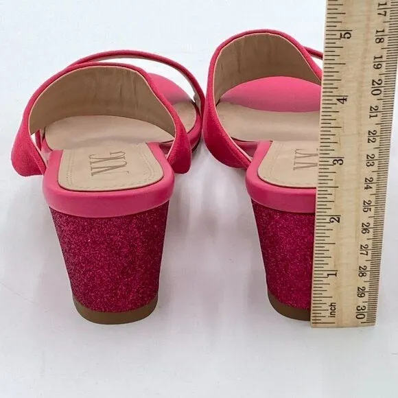 Hot Pink Women Comfortable Open Toe Sandals Mule Chunky Low Heel Strappy Shoes