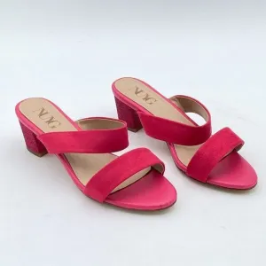 Hot Pink Women Comfortable Open Toe Sandals Mule Chunky Low Heel Strappy Shoes