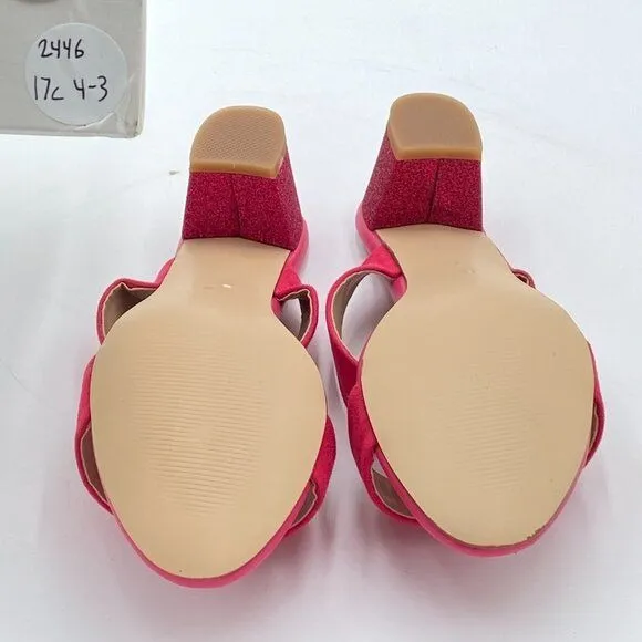Hot Pink Women Comfortable Open Toe Sandals Mule Chunky Low Heel Strappy Shoes