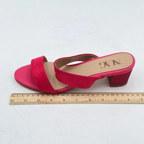 Hot Pink Women Comfortable Open Toe Sandals Mule Chunky Low Heel Strappy Shoes